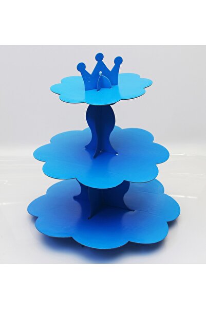 Huzur Party Store Düz Mavi Kek Standı Karton Cup Cake Muffin Standı 3 Katlı P...
