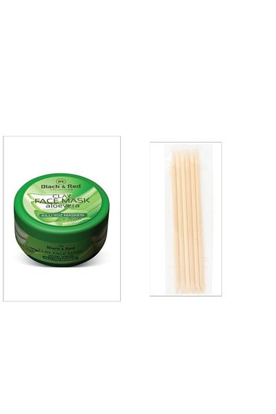 Black Red Clay Face Mask Aloe Vera 400gr + 5 Pack Wooden Meat Repellent Krong