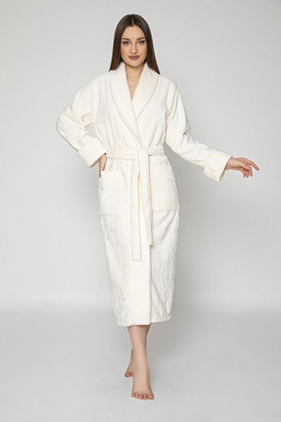 Nuşa Fusta crem Maneca Jacquard Bambo Cotton Halat de baie pentru dama