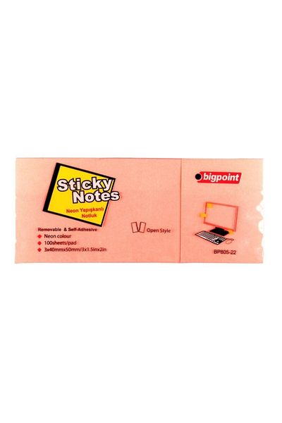 Bigpoint Adhesive Note Paper 3 Pack 40x50mm Neon Pink 4 Pack