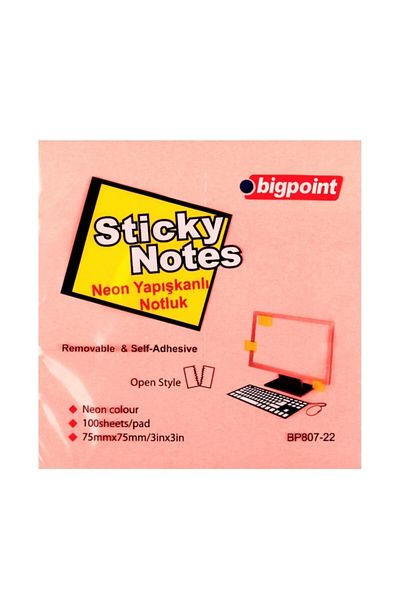 Bigpoint Adhesive Note Paper 75x75 mm Neon Pink 12 Pack