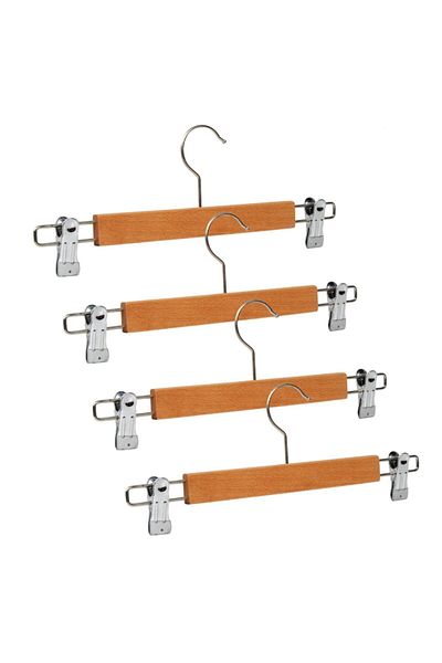 NYN Wooden Hanger Latched Trouser Skirt Hanger Natural Color 6 Pieces
