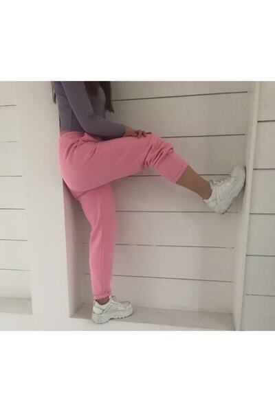 ÖNDER MODA Kadın Pembe Kalın Kışlık Cepli 3 Iplik Şardonlu Eşofman Altı