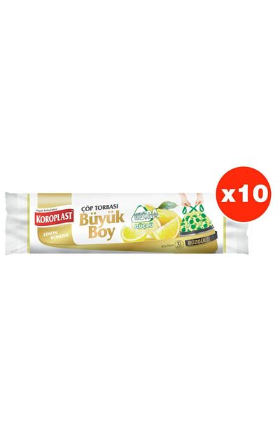 Koroplast Extra Strong Lemon Drawstring Large Size 10 Pieces Garbage Bags X 10 Pack (65*70 Cm)