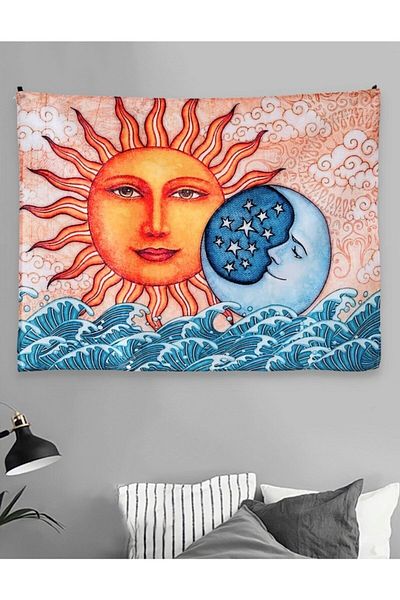 Buka Shops Tapiserie de perete din catifea Sun Moon Wave 70x90 Cm