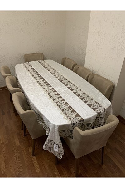 safir home collection Τραπεζομάντιλο Caalve Ara Δαντελένιο Βελούδινο 160x220 Κρεμ