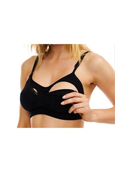 Lohussa قطن أسود ممشط - حمالة صدر للرضاعة بدون خياطة وبدون كوب