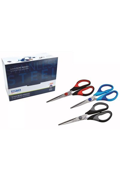 Gıpta 6" Scissors Office Type - 3 Color Mix (Pack of 24) F1650