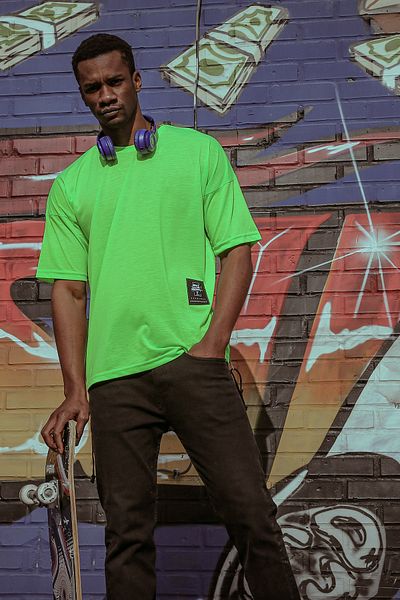 XHAN Green Side Zippered Oversize T-shirt 1kxe1-44586-08