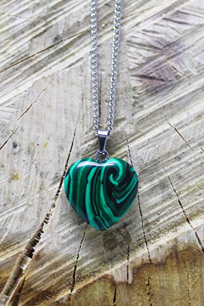 Taşmeran Malahit Natural Stone Heart Necklace Tky0108