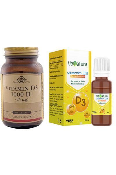 VeNatura Damla D3 1000 Iu 20ml + Solgar D3 1000 Iu 100 Softgel Capsule