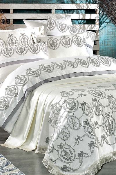 Vinaldi Ecru Gray Marmaris 10 Piece Practical Bedspread Set