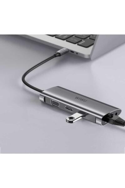 WIWU Alpha 11312h 11 In 1 Type-c Hub Hdmı 4k + Vga + Rj45 Ethernet + Aux Çoğaltıcı Dönüştürücü