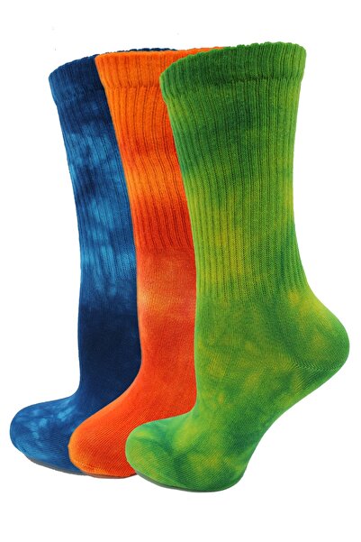 A CLASSE 3 Pack Tie Dye Pattern Women's Sport Socks (Navy Blue, Green, Orange)