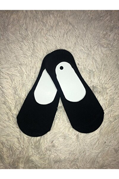 B&D SOCKS Kadın 4 Çift Siyah Silikon Baskılı Görünmez Babet Çorap