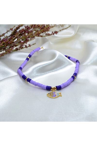 Y&M PERLA ACCESSORİES Kadın  Mor Balıklı Fimo Kolye