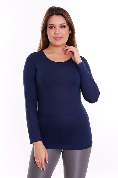 DISENTIS MODEST Navy Blue Viscose Body - Plus Size, Round Neck, Long Sleeve