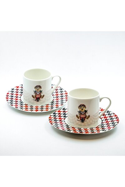 Bursa Porselen Dekor Teddy Bear Tweed Iki Kişilik Kahve Fincan Takımı