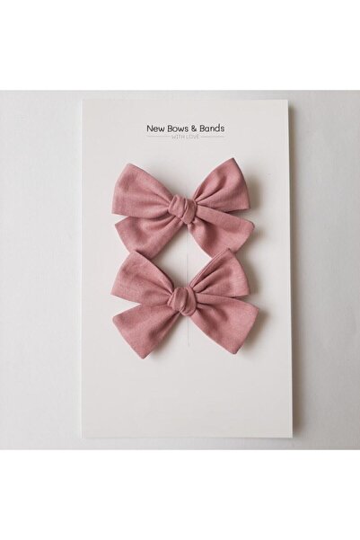 NEW BOWS BANDS Kız Çocuk Ve Bebek Gül Kurusu Fiyonk Toka 2li Set