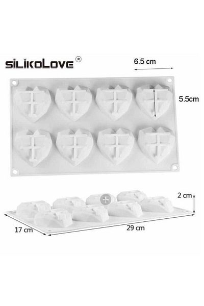 PASTRY PLANET 8 Piece Diamond Heart Silicone Mold