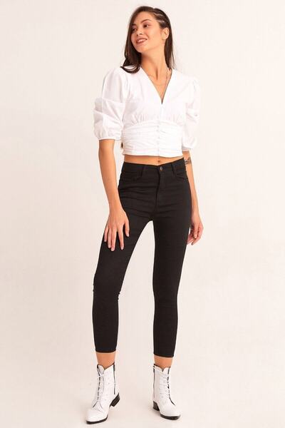 tomıross Kadın Siyah Yüksek Bel Dar Paça Full Likralı Pantolon