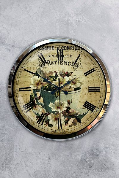 Kasva Concept Δώρο Ρολόι τοίχου με μεταλλικά λουλούδια χρωμίου 40 εκ