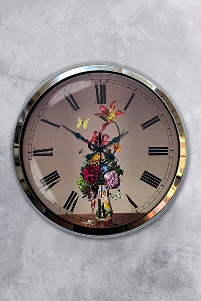 Kasva Concept ساعة حائط على شكل زهرة من معدن الكروم مقاس 40 سم للديكور على شك...