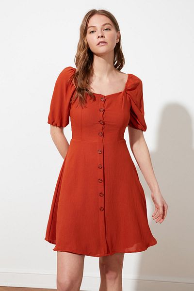 Trendyol Collection Tile A-line Balloon Sleeve Mini Woven Dress TWOSS20EL2314