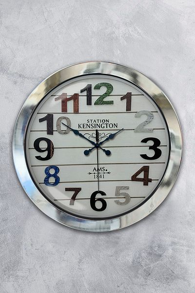 Kasva Concept Gift 36 cm Chrome Metal Colorful Number Wall Clock