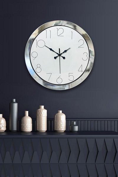 Kasva Concept Gift Office 36 cm Chrome Metal Modern Wall Clock