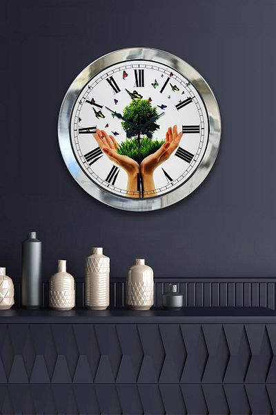 Kasva Concept Gift 36 cm Chrome Metal Climate Themed Wall Clock