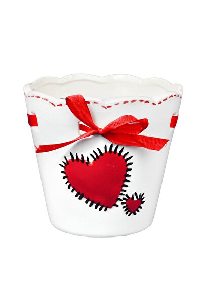 Solo Plant Seramik Çiçek Saksısı Kalp Desenli