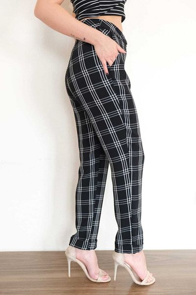 TWİN COLLECTION Plaid Patterned Black Fabric Trousers