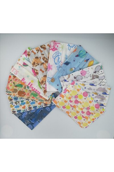 SHIRLY Çocuk Desenli Renkli Maske 10 Adet