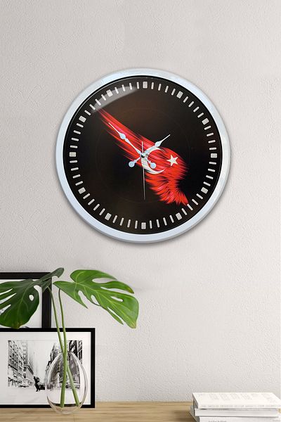 Kasva Concept 40 cm White Metal Turkish Flag Wall Clock