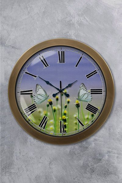 Kasva Concept Gift 36 cm Antique Metal Butterfly Wall Clock