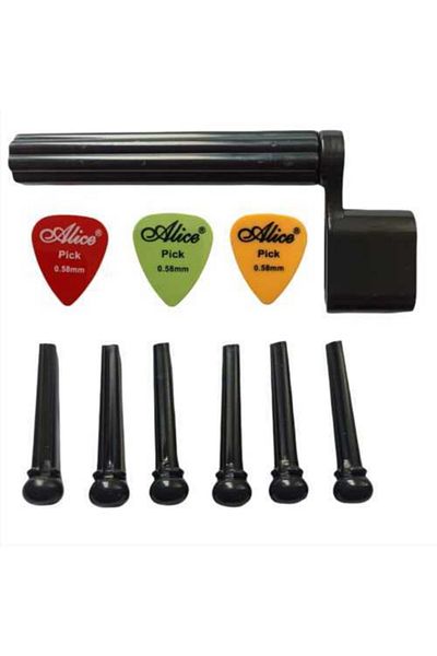 Alice Acoustic Guitar Bridge Pin 6 Pieces Endin + 3 Plectrums + Auger Winding Tool