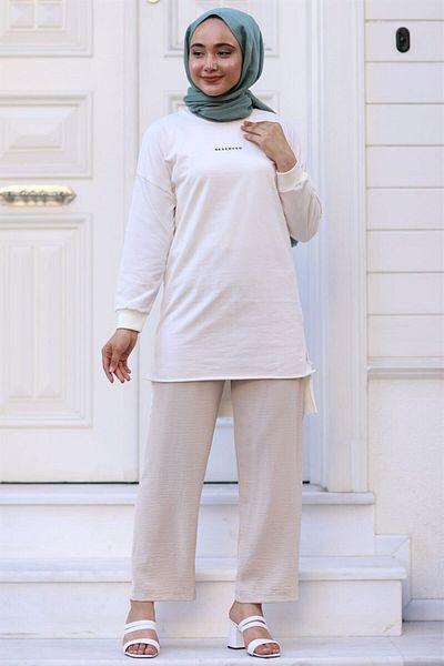 Moda Bu Huban Fashion Γυναικείο μπεζ ελαστικό στη μέση φαρδύ καλοκαιρινό παντελόνι Aerobin-865829 Aerobin-865829