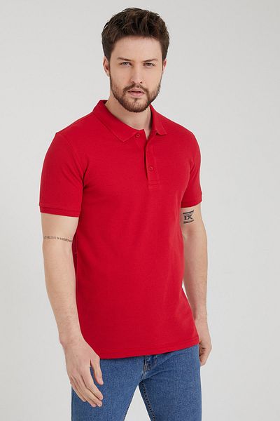 AMAZING CRASH Honeycomb Pique Fabric Polo Collar T-Shirt Red XL