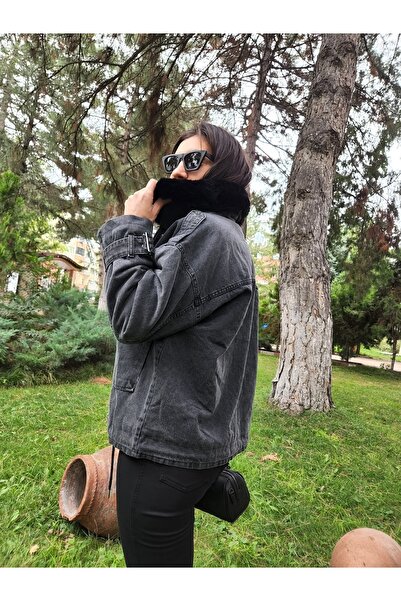 Marka Dámský chlupatý džínový kabát 2260