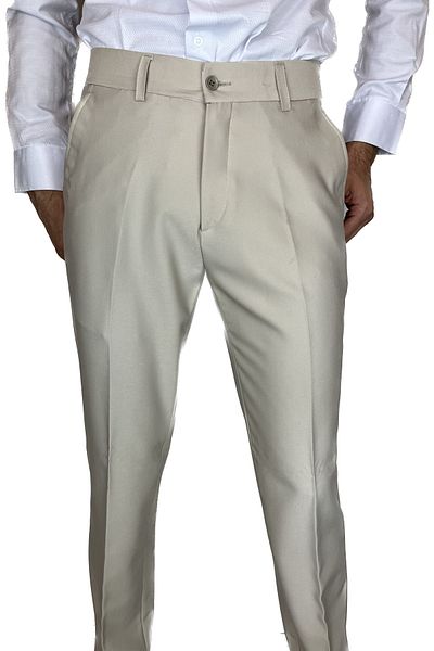 APT PRESTIGE Men's Beige Lycra Classic Fabric Trousers