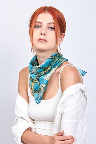 Nomads Felt Silk Turquoise Square Scarf Van Gogh Almond Blossoms