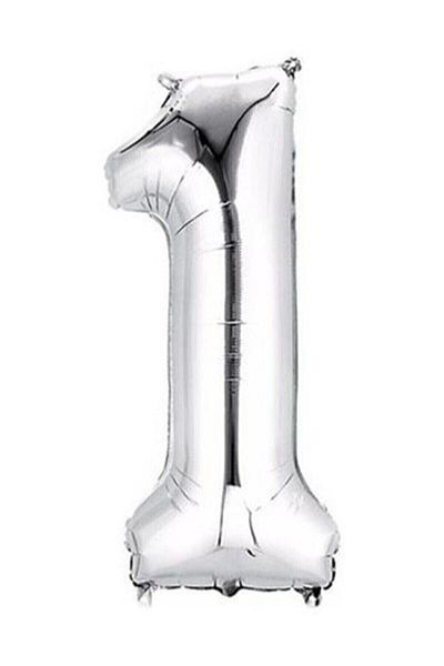 Dizayn Parti Evi Silver Silver 34Inch 86cm Numeral Foil Balloon - 1 Numeral