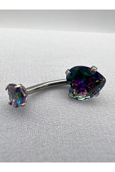 MAZEN Cerahhi Çelik Göbek Piercing Kalpli Zirkon Taş Neon