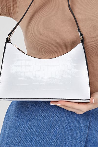 Güce Geantă de mână și de umăr baghetă cu model de crocodil alb Gc 009001 k