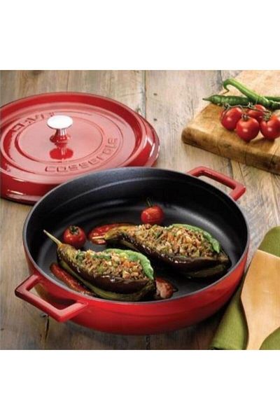 Lava Red Cast Multi-Purpose Flat Pot Trendy Diameter24
