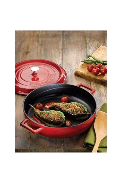 Lava Red Cast Multi-Purpose Flat Pot Trendy Diameter-24 -