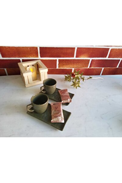 Keramika Doğaltaş Kahve Sunum Seti 2 Kişilik Asker Yeşili