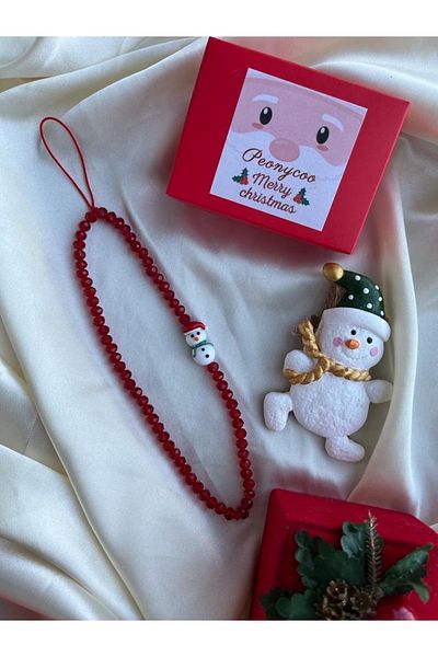 PEONY - peonyofficiall New Year Snowman Glass Murano And Crystal Phone Lanyard Christmas Themed Christmas Phone Charm