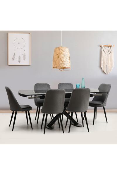 Eymense Siyah Inci 6 Sandalyeli Mutfak Masa Takımı